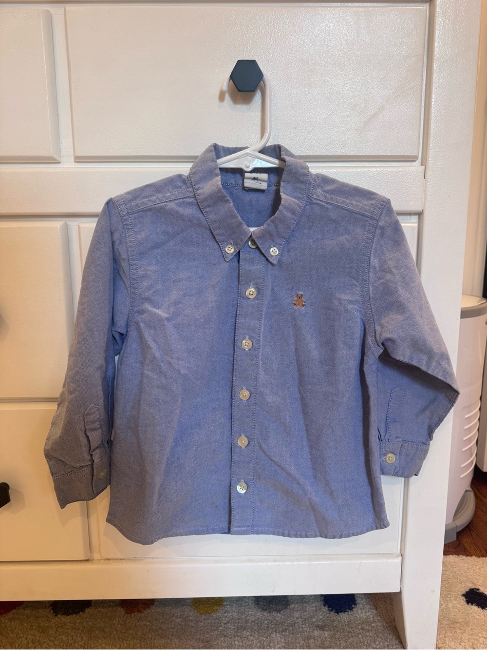 GAP Light Blue Long-Sleeve Button-Down Shirt with Embroidered Bear Size 3xl